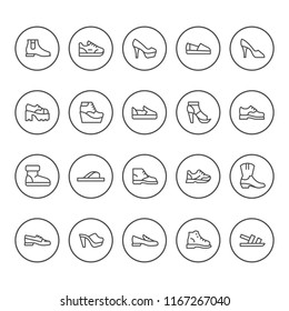 Set round line icons of shoes