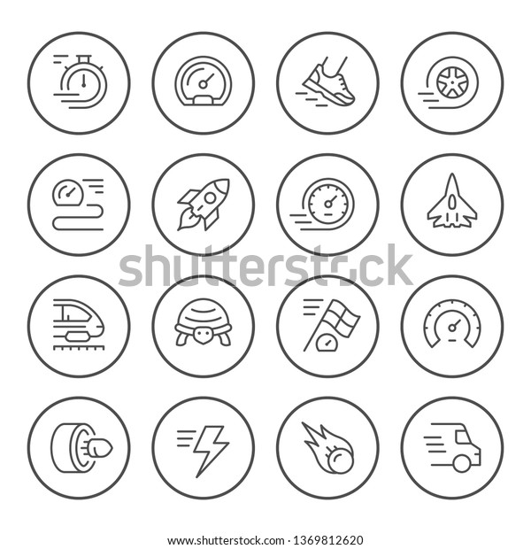 Set round line icons of speed isolated on\
white. Vector illustration
