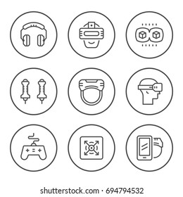 Set round line icons of virtual reality