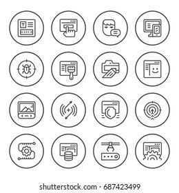 Set round line icons of web development