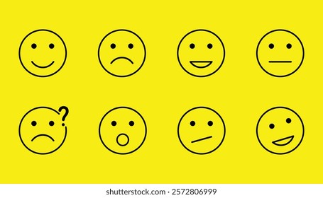 Set of round lines Emoji symbols. Smile icon. Emoticon vs emoji illustration icons