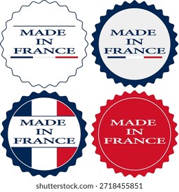 Conjunto de iconos de logotipo redondo que representan Made in France en colores nacionales para varios usos