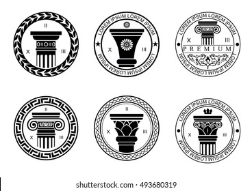 Set round logos or patterns of seals, logos with capitals for architectural or construction companies. Vector graphics