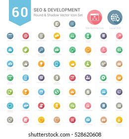 Set of Round Long Shadow SEO and Development icons Vector Illustration