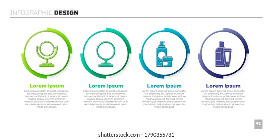 Espejo de maquillaje redondo, espejo de maquillaje redondo, tubo cosmético crema o loción y tubo cosmético crema o loción. Plantilla de infografía de negocios. Vector