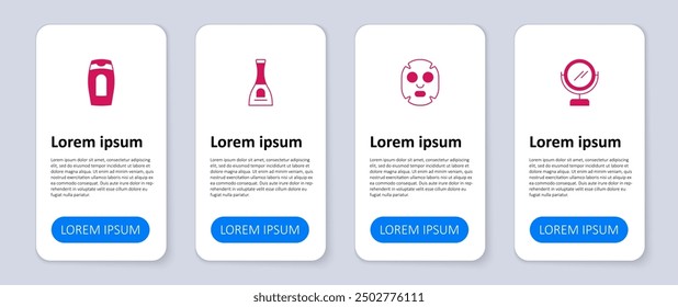 Set Round makeup mirror, Facial cosmetic mask, Bottle of nail polish and shampoo. Business infographic template. Vector