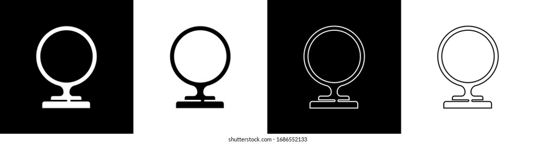 Set Round makeup mirror icon isolated on black and white background.  Vector Illustration