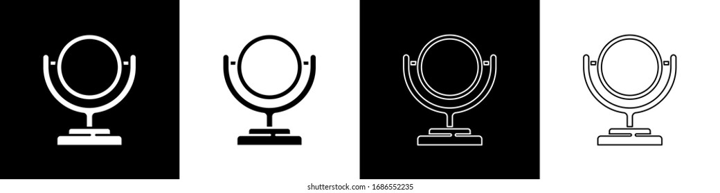 Set Round makeup mirror icon isolated on black and white background.  Vector Illustration