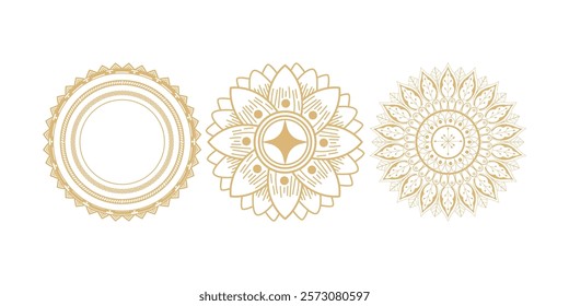 Set of round mandala on white isolated background. Mandala with floral patterns. Yoga template. Round Mandala Set with Floral Patterns on White Background, Yoga Templates and Decorative Mandala