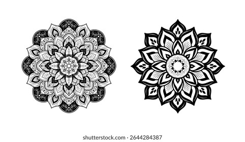 Set of round mandalas in black colour
