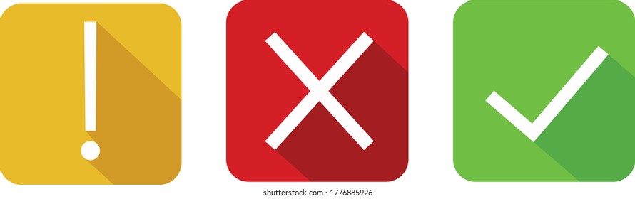 Set of round marks, cross, exclamation point, checkmark icons, buttons on white background.	
