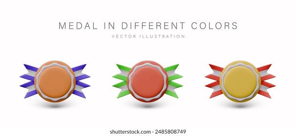 Conjunto de medallas redondas con cintas a rayas de diferentes colores