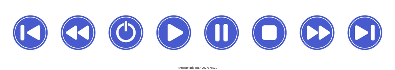 Set of round media player buttons. Basic player icons collection. Simple flat vector illustration. 