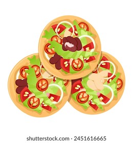 Set of round Mexican tacos with filling