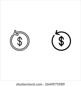 Set round money back refund investment icon, financial repeat arrow flat design vector pictogram, infographic interface elements for app logo web button ui ux isolated on white background