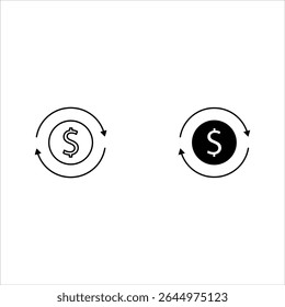 Set round money transfer icon, simple arrow financial usd dollar mark sale flat design vector pictogram, infographic interface elements for app logo web button ui ux isolated on white background