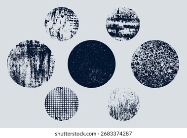 Conjunto de texturas grunge de Vector abstracto blanco y negro monocromo redondo.