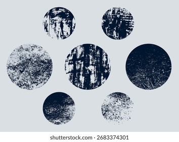 Set von runden monochromen schwarz-weißen abstrakten Vektor-Grunge-Texturen.