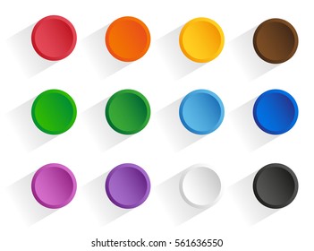 Set round multi-colored buttons with shadow. Vector, isolated objects on a white background
