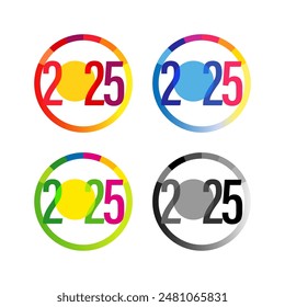 Set of round new year icons. Colorful design. Business style with chart symbol  and copy space. Medal concept. Fiscal year logo template. Isolated elements. Web button. Decorative ball graphic idea.