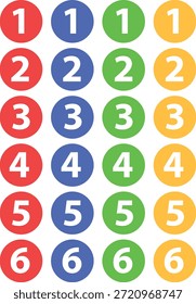 Conjunto de números redondos con diferentes colores. perfecto para pegatinas, diario, libro de desecho, educación, organización, oficina y toodle pegatinas de recompensa para estudiantes