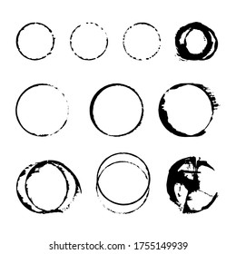 A set of round objects in the grunge style, frames, templates, and spots. It can be used for decoration of textile, paper and other surfaces.