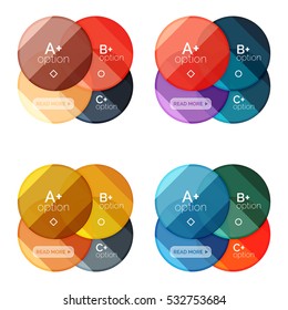 Conjunto de plantillas de diagrama de opciones redondas para sus datos o información. Ilustración vectorial - formas geométricas con elementos de opciones para el fondo de negocio, banners numerados, sitio web gráfico