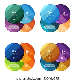 Conjunto de plantillas de diagrama de opciones redondas para sus datos o información. Ilustración vectorial - formas geométricas con elementos de opciones para el fondo de negocio, banners numerados, sitio web gráfico