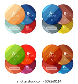 Conjunto de plantillas de diagrama de opciones redondas para sus datos o información. Ilustración vectorial - formas geométricas con elementos de opciones para el fondo de negocio, banners numerados, sitio web gráfico