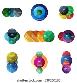 Conjunto de plantillas de diagrama de opciones redondas para sus datos o información. Ilustración vectorial - formas geométricas con elementos de opciones para el fondo de negocio, banners numerados, sitio web gráfico