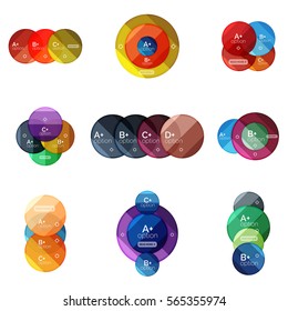 Conjunto de plantillas de diagrama de opciones redondas para sus datos o información. Ilustración vectorial - formas geométricas con elementos de opciones para el fondo de negocio, banners numerados, sitio web gráfico