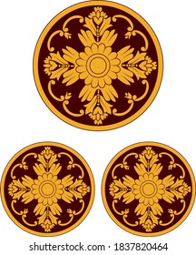 Set of Round Ornament Pattern with leaves and flower