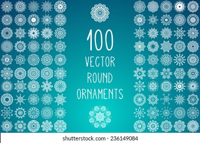 Set Round Ornament Pattern. Snowflakes. Vintage decorative elements. Hand drawn background. Islam, Arabic, Indian, ottoman motifs. 