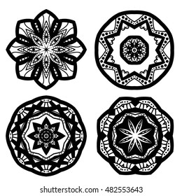 Set of round ornaments. Ethnic mandalas. Vector art