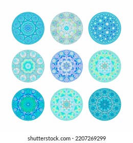 Set of round ornaments. Nine mandalas. Vector.