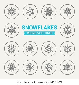 Set of round and outlined snowflakes icons. Perfect for web pages, mobile applications, print production.