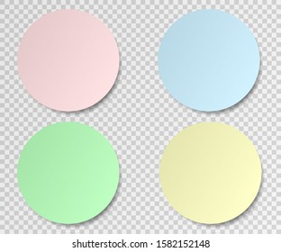Set of round paper stickers on transparent background. Post sticky note.Vector illustration.