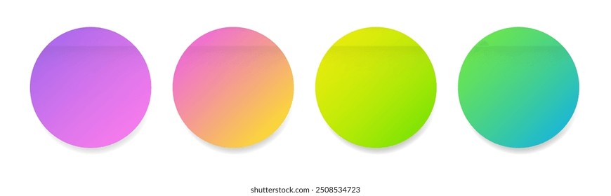 Set of round paper stickers. Stick in notes. Purple, pink, yellow, green, blue gradient colors. Multicolor post it notes. Sheets of paper. Tag, sticky note	