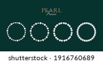 Set of round pearl frames on dark background. Bracelet of white pearls. Decorative element for wedding invitations, banners, cards. Vector illustration EPS10