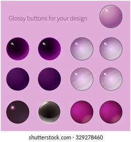 Set of round pink glossy buttons for your design