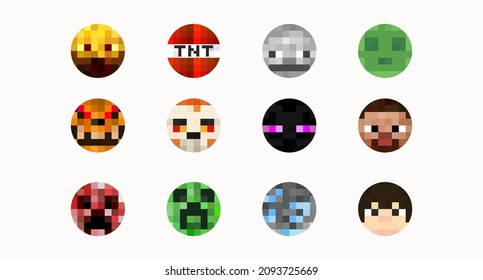 Set of round pixel masks. Flat eight-bit skins. Vector illustration 