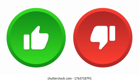 A set of round red and green buttons with like and dislikes on them. Isolate of like and dislike buttons. Vector illustration