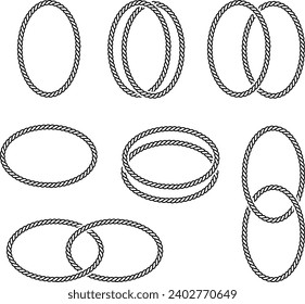 Set Round rope curve symbol set. Different thickness circular ropes set for decoration.