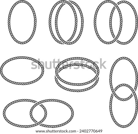 Set Round rope curve symbol set. Different thickness circular ropes set for decoration.