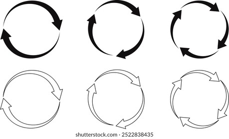 set of round rotate arrow. reload arrow. outline arrow vector illustration.