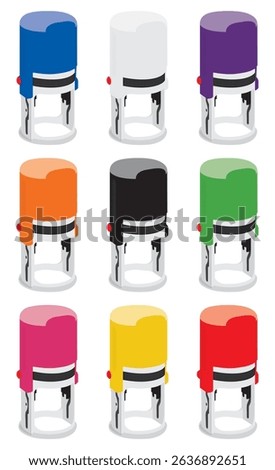 A Set of Round rubber stamp, Self-inking rubber stamp, Self-inking stamp, automatic stamp, office Stamps, mockup, isolated on white background, color, vector illustration