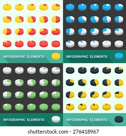 Set of the round segmented charts in an isometry. Vector illustration