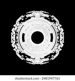 Set of round segmented hifi user interface details isolated on black background. Vector illustration.