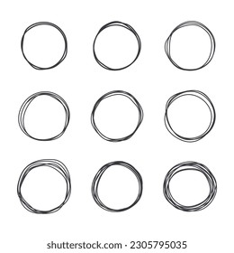 Set of round shape design elements. Abstract doodle doodles, frames isolated on white background.