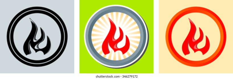 Set of round sign with red flames. Eps 10